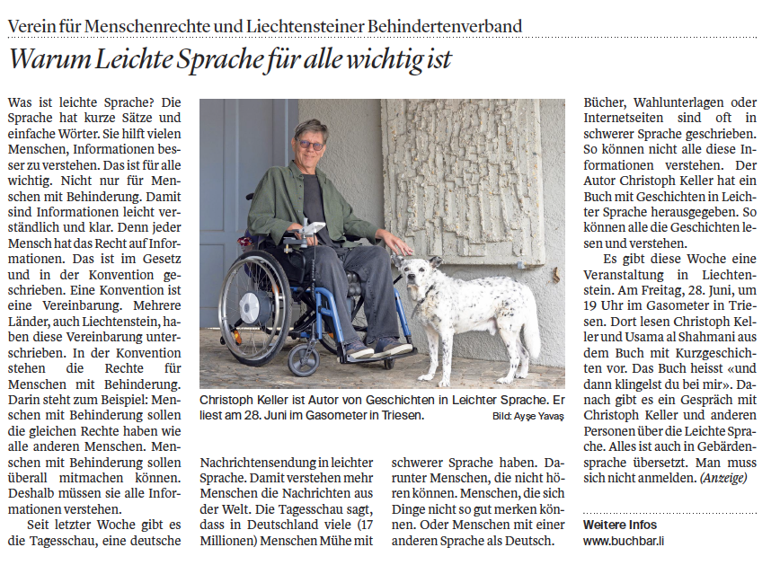 Zeitungsartikel Vaterland 25. Juni 2024